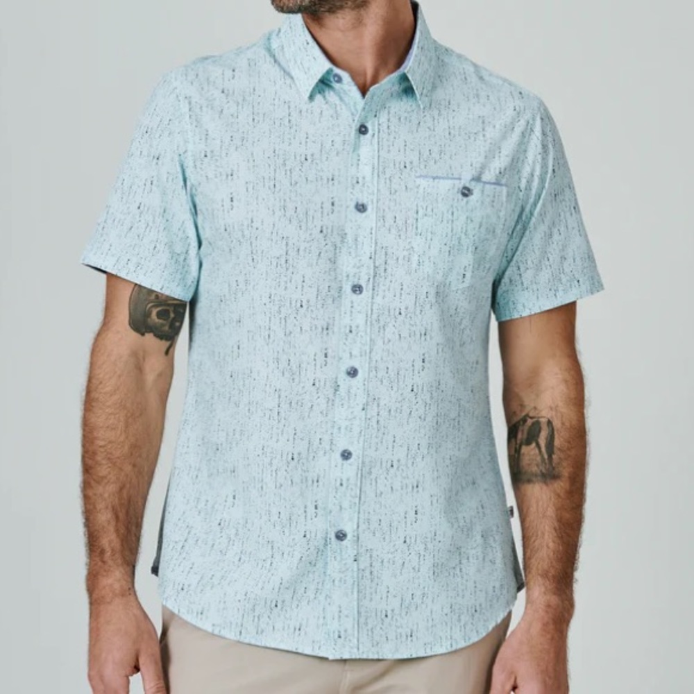 NWT 7 Diamonds 4way Stretch Short Sleeve Button Down sz L